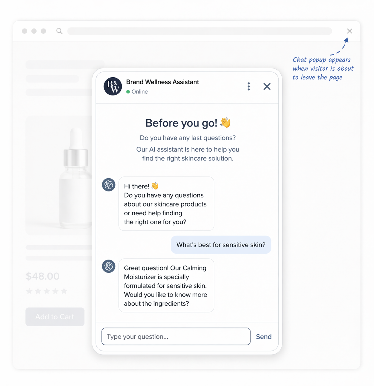 Exit-intent SEATEXT chat activation preview
